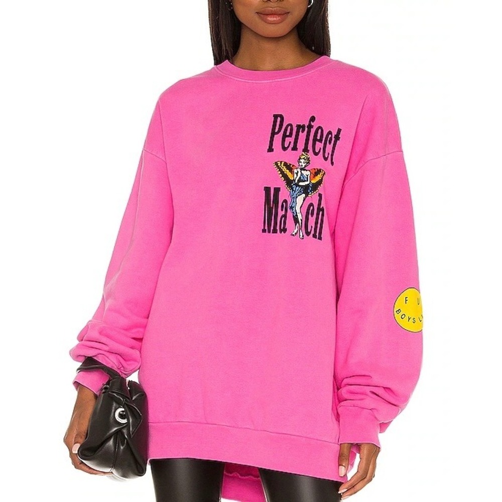 Boys Lie Perfect Match Oversized Graphic Sweatshirt Pink One Size Cotton